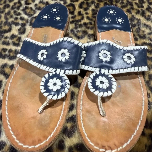 Jack Rogers Navy and White Floral Sandals - Picture 1 of 5